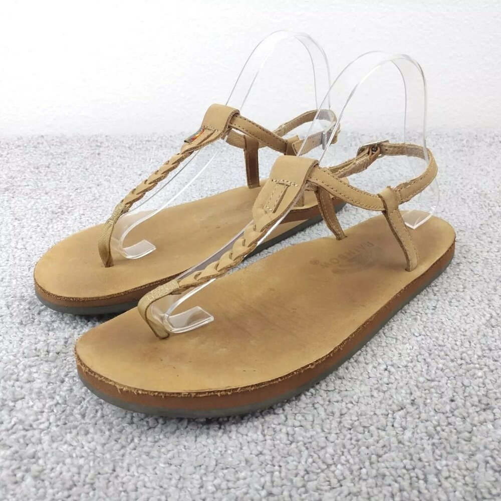 Women's Tan Braided T-Strap Sandals